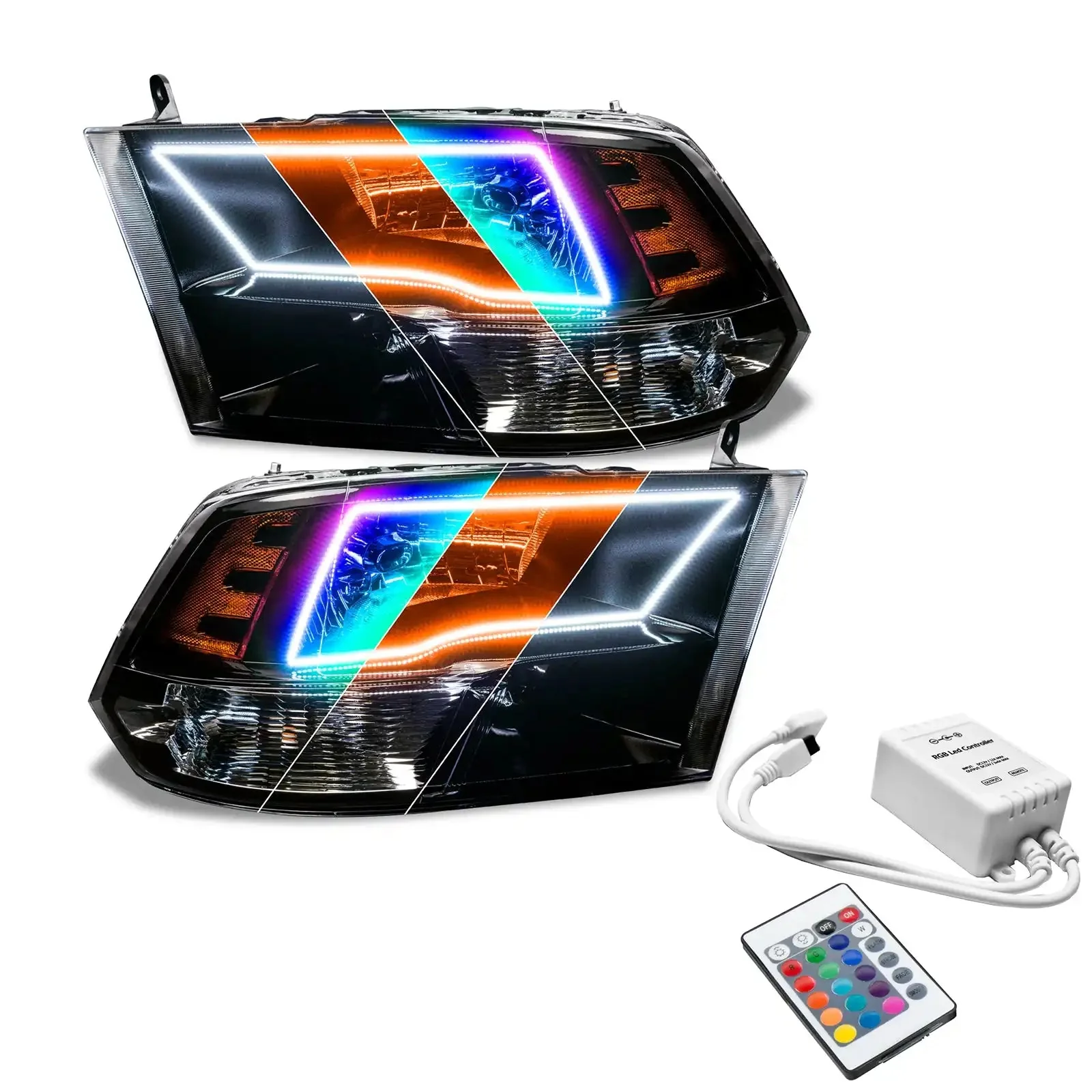 ORACLE Lighting 2009-2018 RAM ColorSHIFT Switchback Quad Pre-Assembled Halo Headlights - Black Housing - Image 3