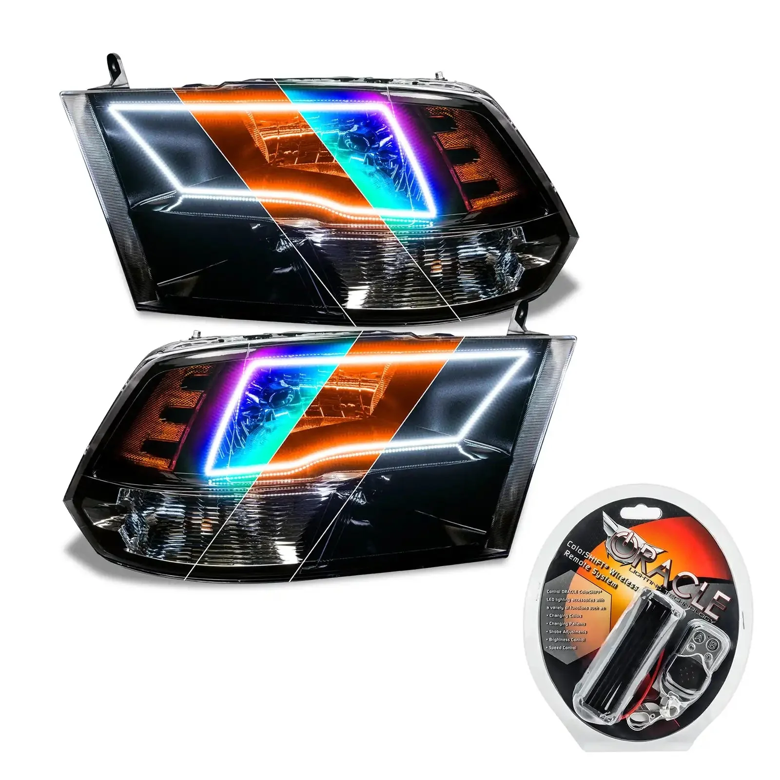 ORACLE Lighting 2009-2018 RAM ColorSHIFT Switchback Quad Pre-Assembled Halo Headlights - Black Housing - Image 4