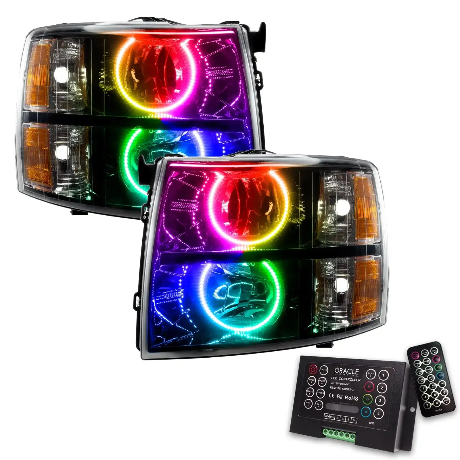 ORACLE Lighting 2007-2013 Chevrolet Silverado Pre-Assembled Halo Headlights - Black Housing - Image 13