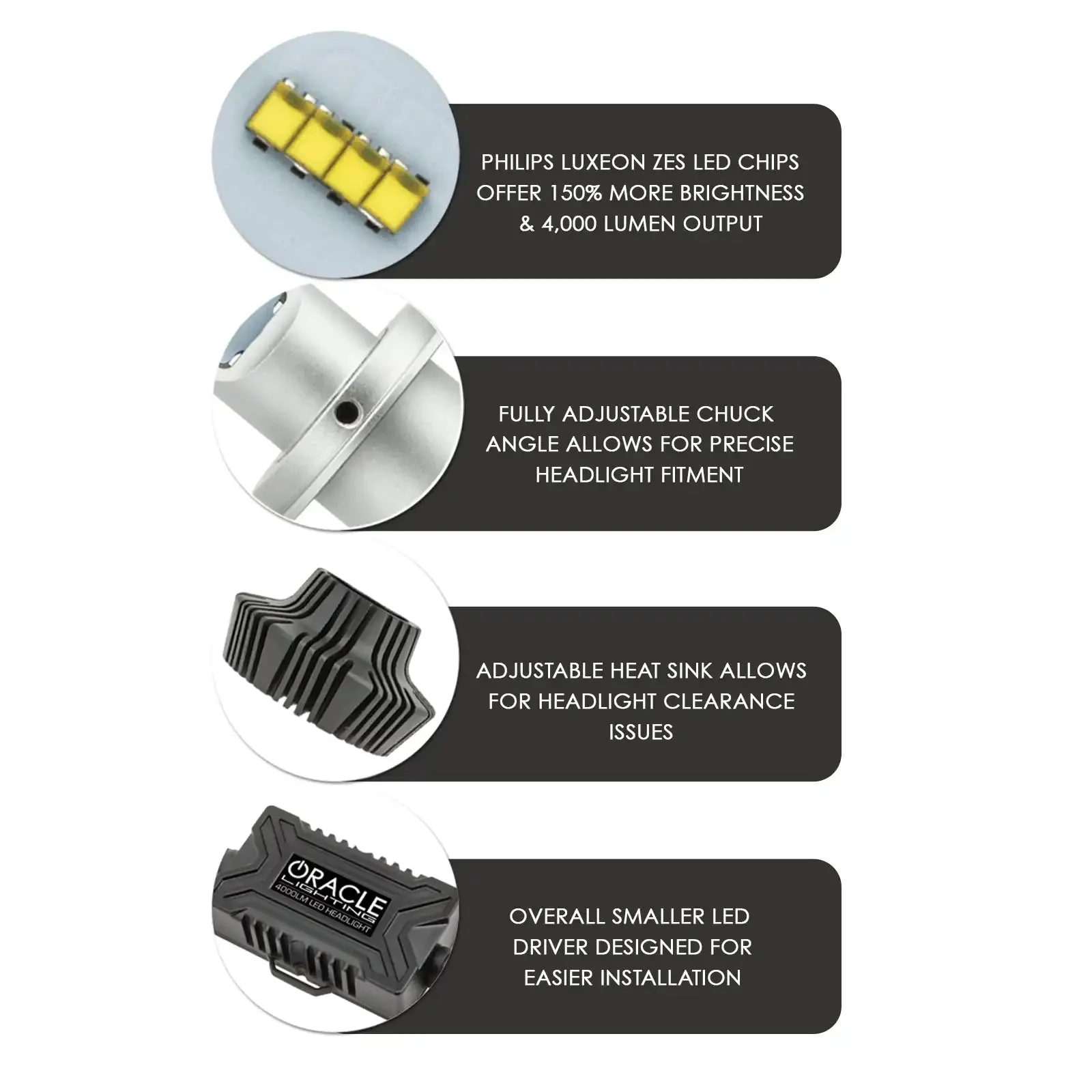 ORACLE Lighting H11 - 4,000+ Lumen LED Light Bulb Conversion Kit High/Low Beam (Non-Projector) - Image 4