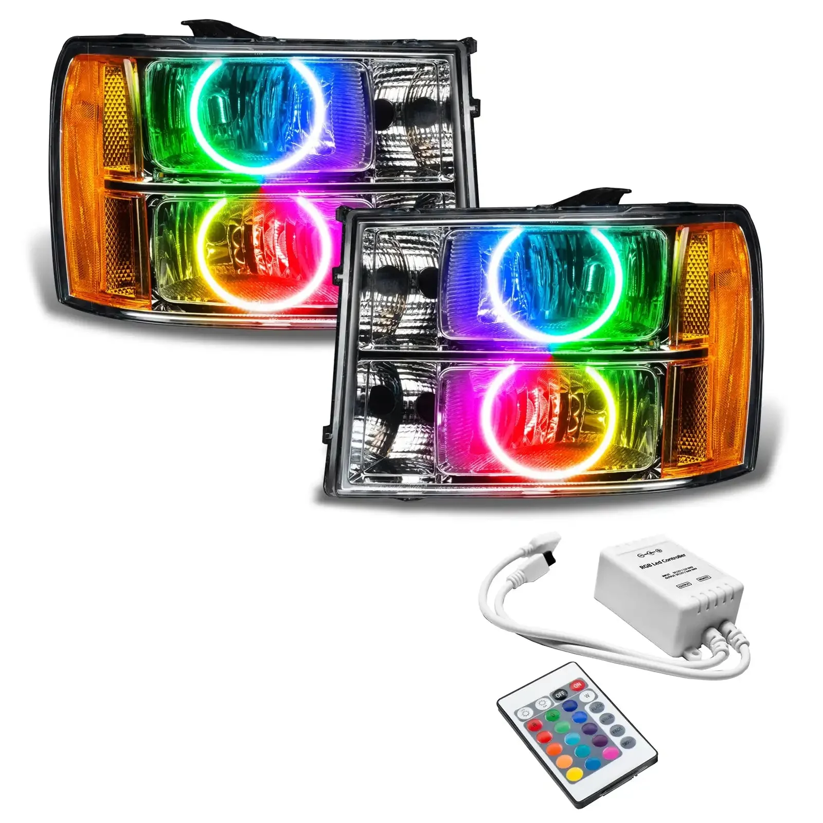 ORACLE Lighting 2007-2013 GMC Sierra Pre-Assembled Halo Headlights - Round Ring Design - Image 10