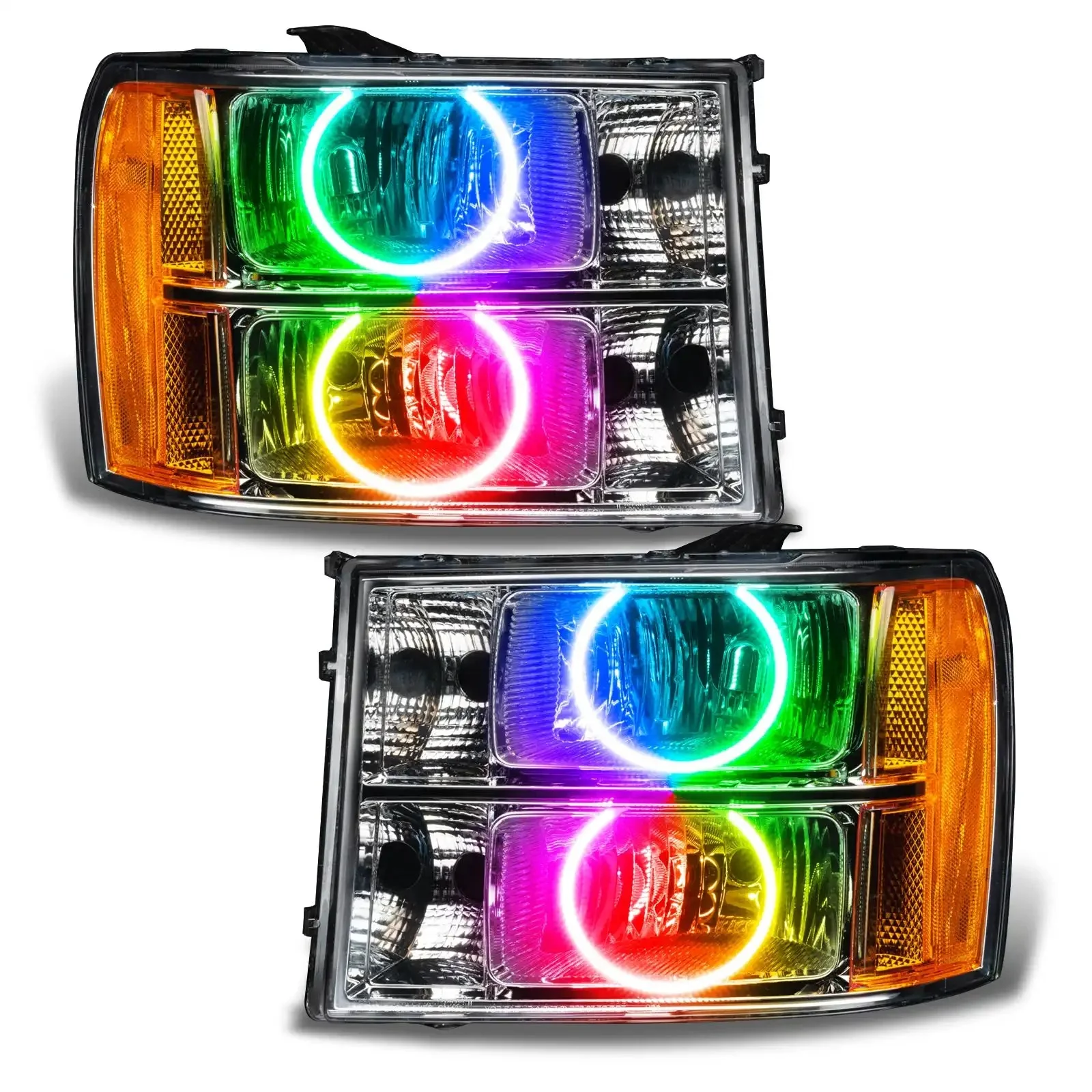 ORACLE Lighting 2007-2013 GMC Sierra Pre-Assembled Halo Headlights - Round Ring Design - Image 9