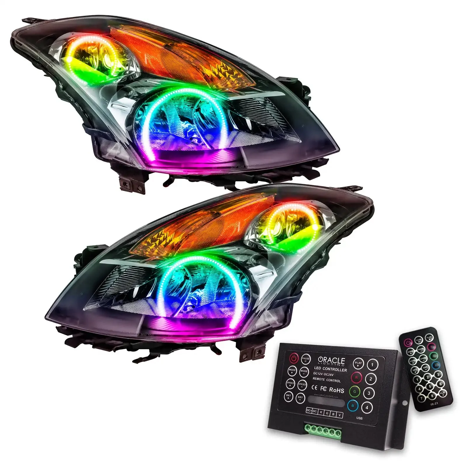 ORACLE Lighting 2007-2009 Nissan Altima Sedan Pre-Assembled Halo Headlights - Black Housing (Halogen) - Image 9